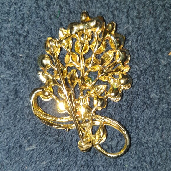Vintage Retro Amber Gold-Tone Bouquet Floral Statement Brooch - Picture 9 of 9